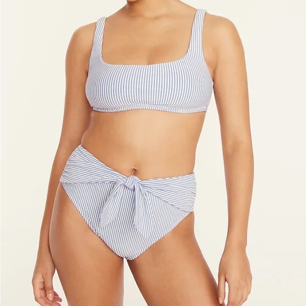 J Crew Seersucker Bikini with Tie High-Rise Bottoms